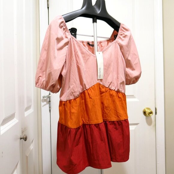 Colorblock Contrast Gathered Lantern Sleeve Blouse Size M ( us size 10) - Picture 2 of 5